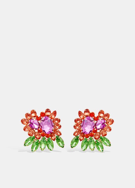 Green, red and purple rhinestone earrings