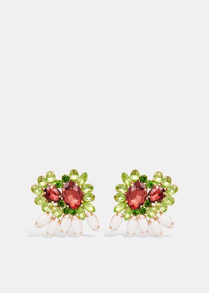 White, green and burgundy rhinestone earrings