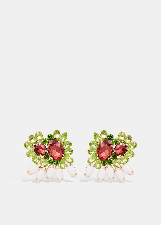 Boucles d'oreilles en strass blancs, verts et bordeaux