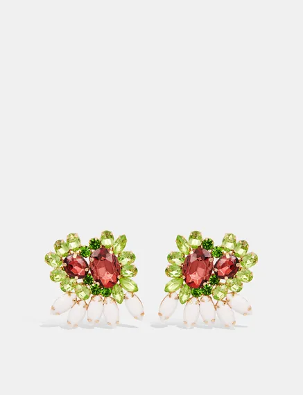 Boucles d'oreilles en strass blancs, verts et bordeaux