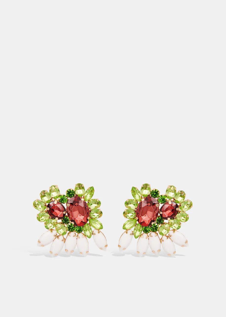 White, green and burgundy rhinestone earrings