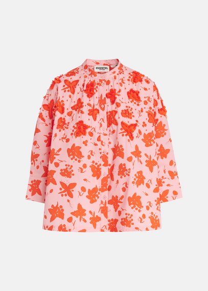 Light pink and red floral print cotton shirt 