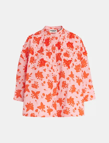 Light pink and red floral print cotton shirt 