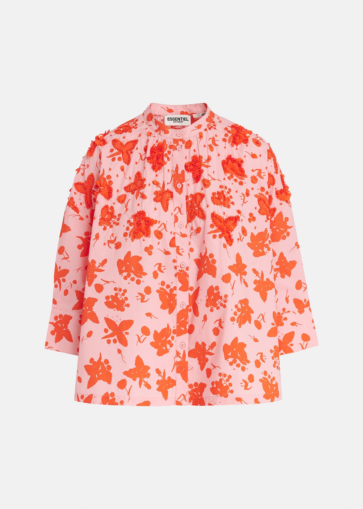 Chemise à imprimé fleuri rose clair et rouge 