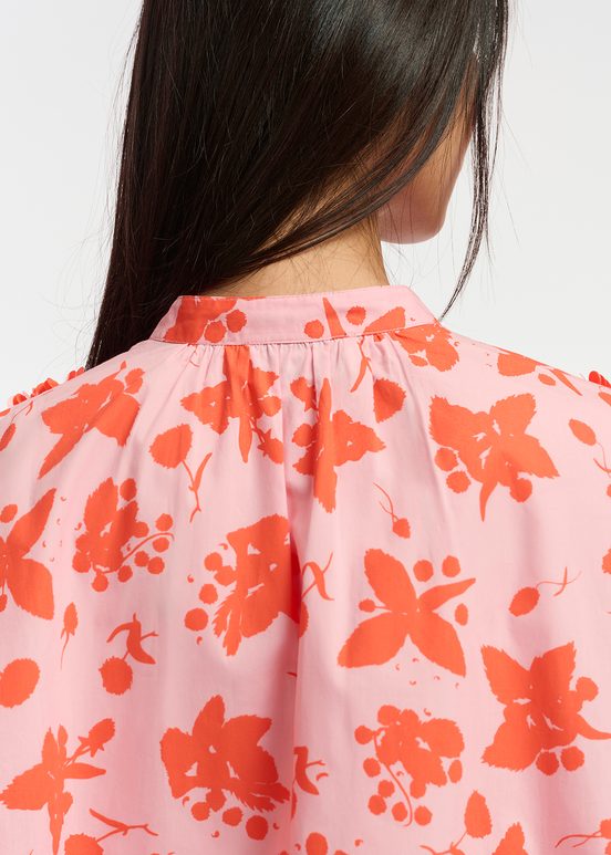 Light pink and red floral print cotton shirt 