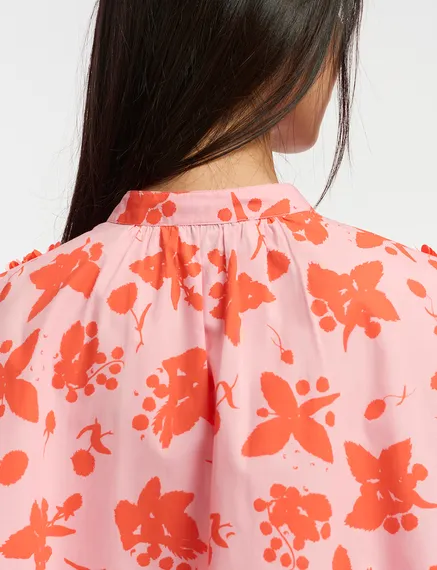 Light pink and red floral print cotton shirt 