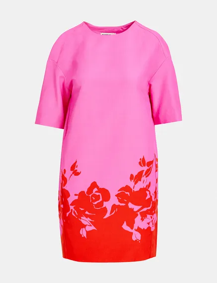 Roze en rode mini-jurk met bloemenprint