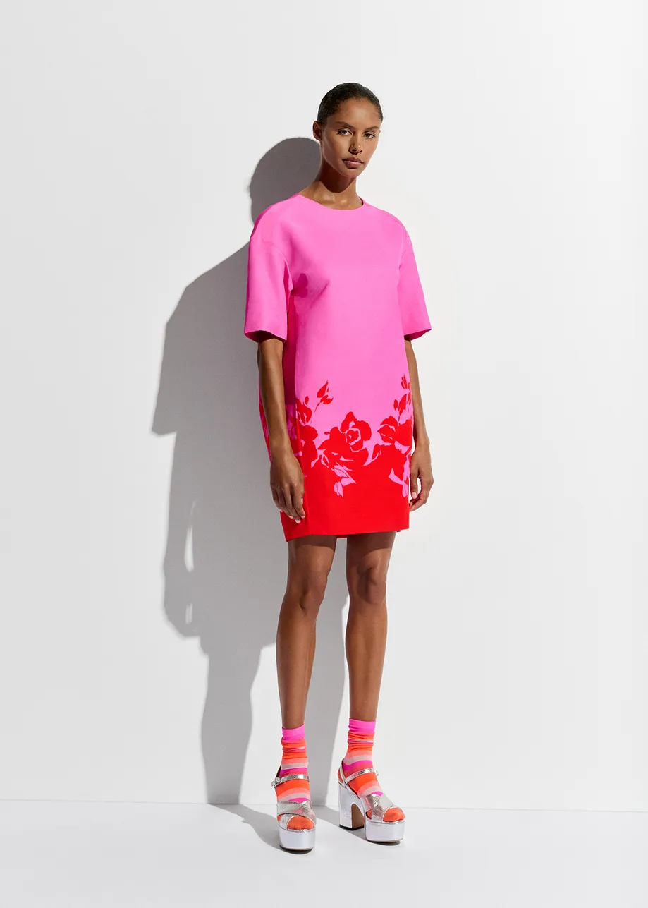 Pink and red floral print mini dress
