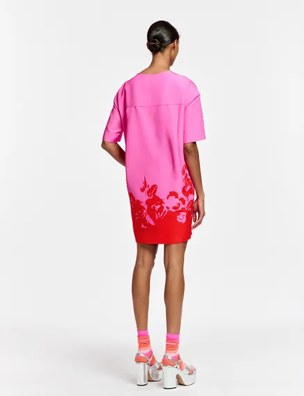 Roze en rode mini-jurk met bloemenprint