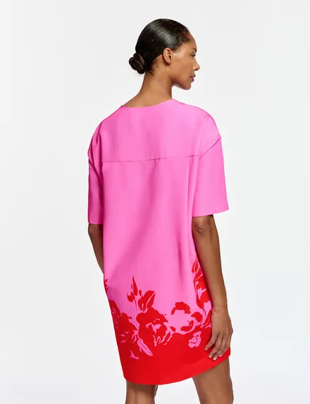 Roze en rode mini-jurk met bloemenprint