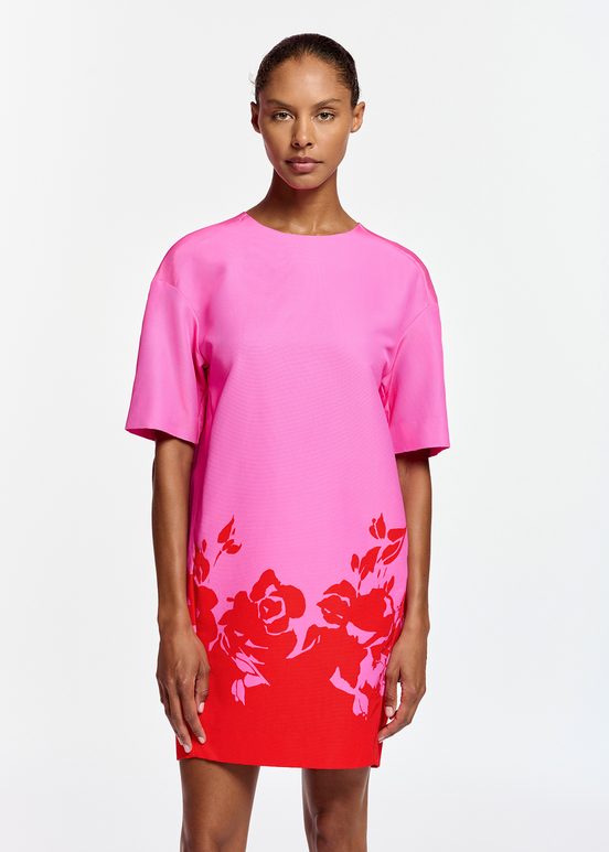 Roze en rode mini-jurk met bloemenprint