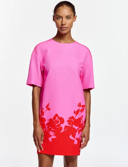 Roze en rode mini-jurk met bloemenprint