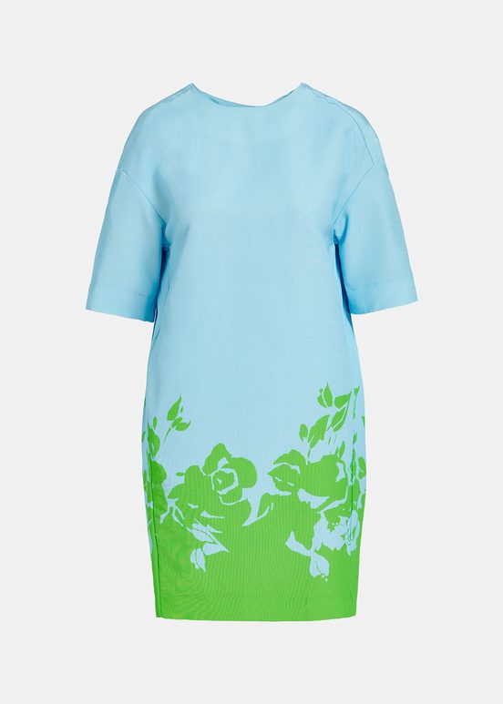 Blauwe en groene mini-jurk met bloemenprint