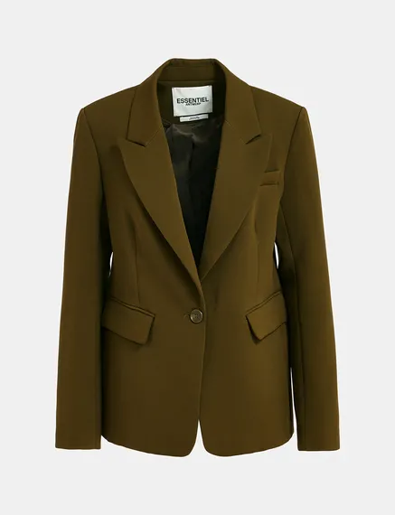 Donkerkaki aansluitende blazer