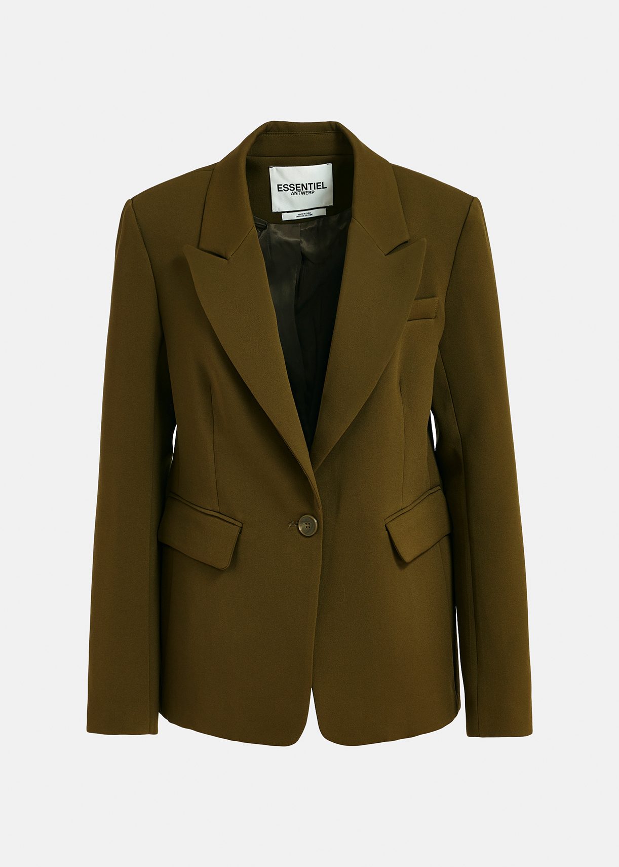 Donkerkaki aansluitende blazer