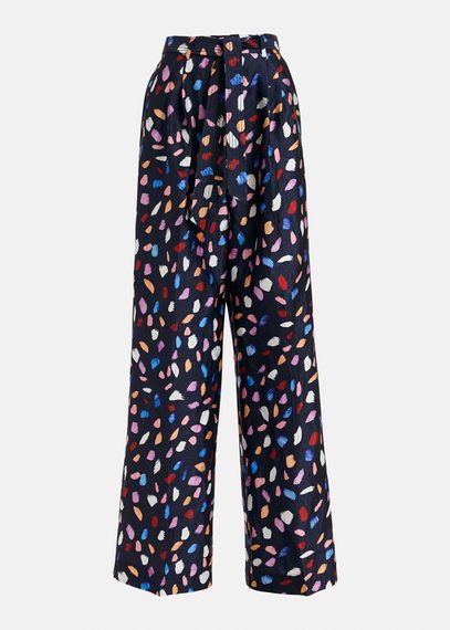 Marineblaue Hose mit weitem Bein und abstraktem Print