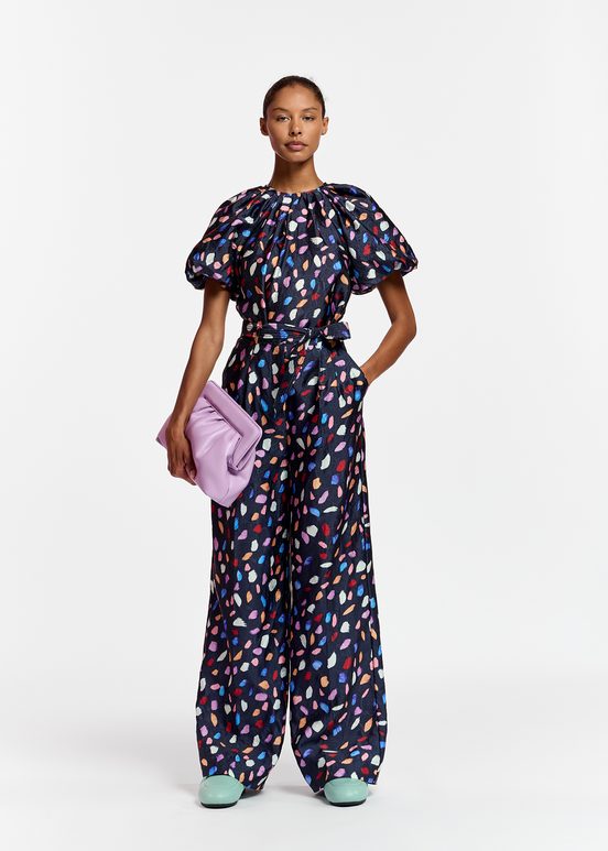 Navy blue wide-leg with abstract print