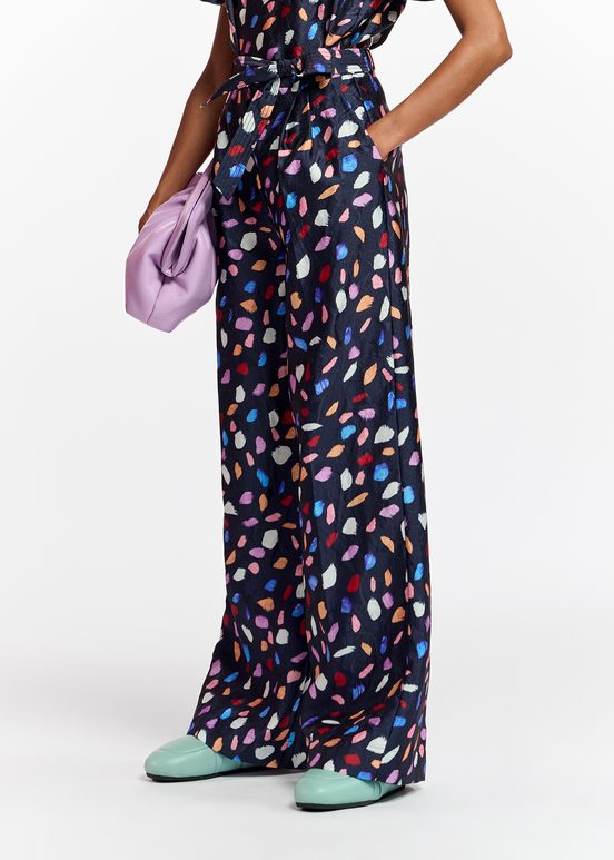 Navy blue wide-leg with abstract print