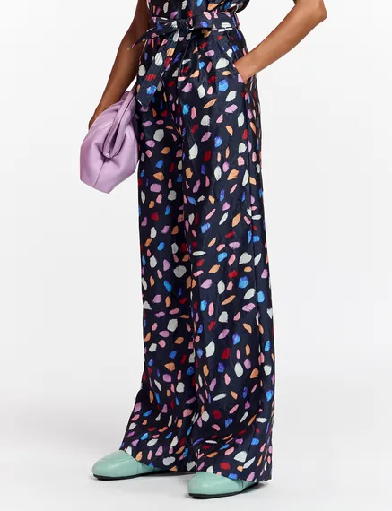 Navy blue wide-leg with abstract print