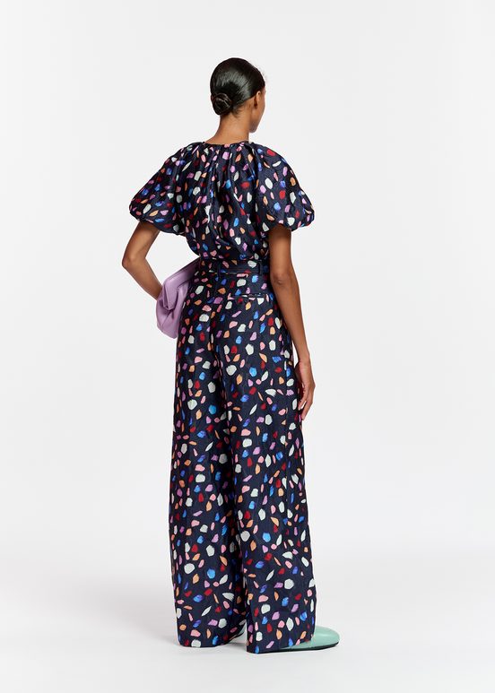 Navy blue wide-leg with abstract print