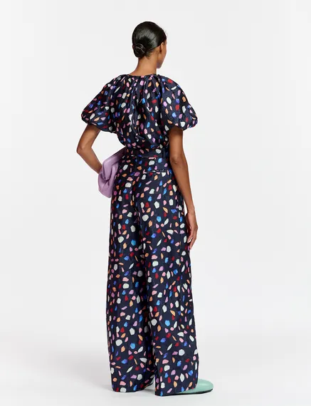 Navy blue wide-leg with abstract print