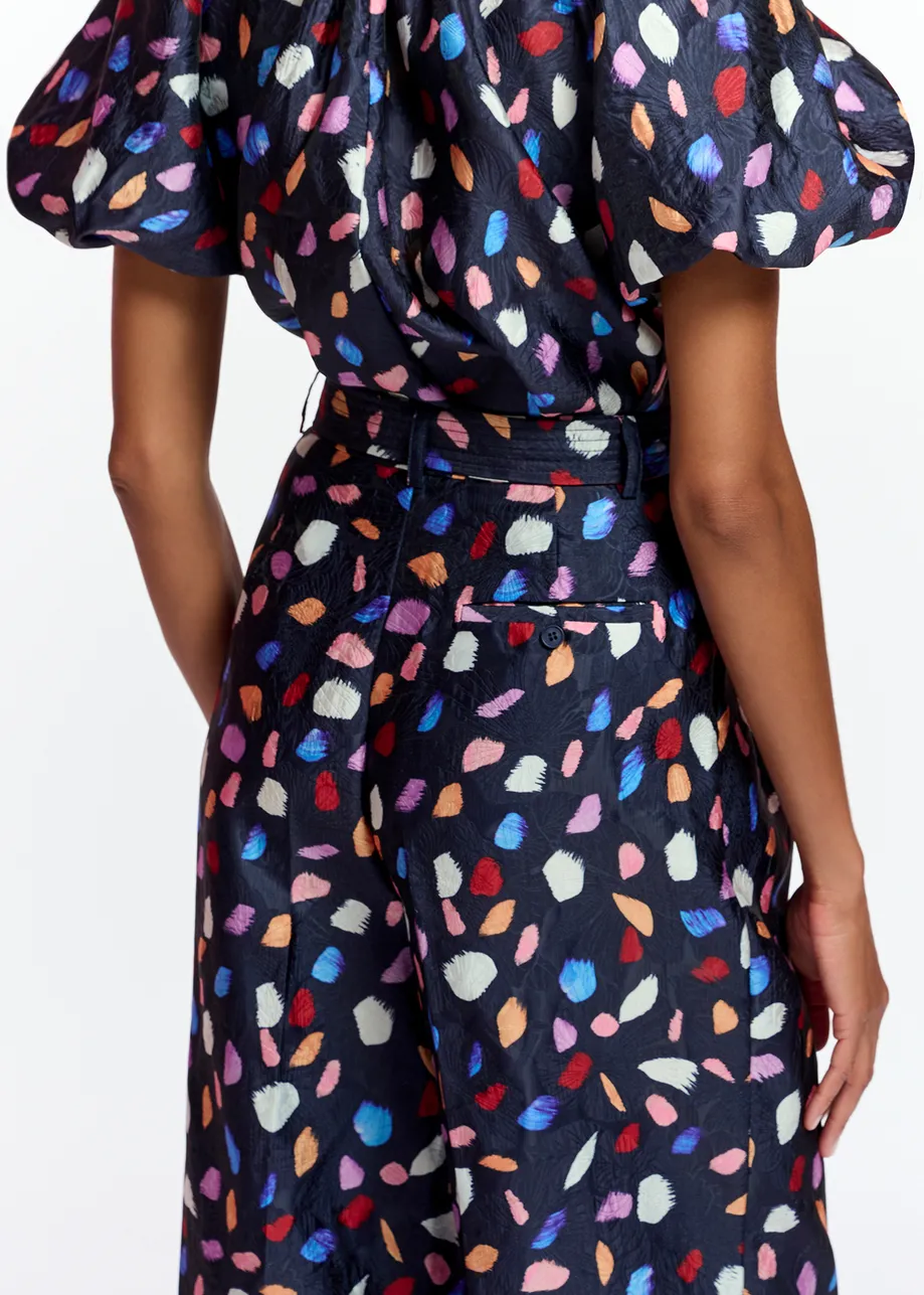 Navy blue wide-leg with abstract print