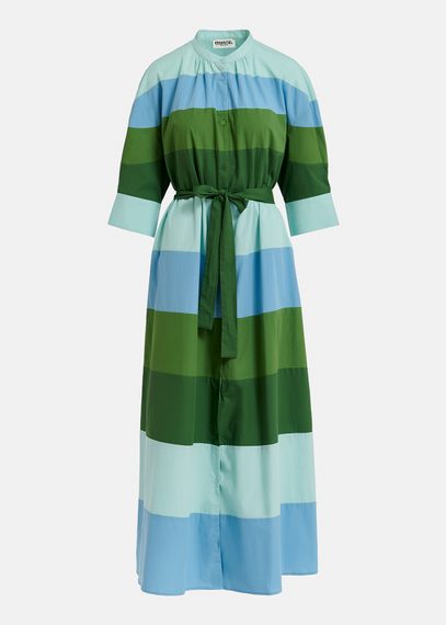 Light blue, blue and green cotton maxi-length dress