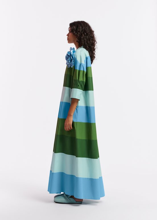 Light blue, blue and green cotton maxi-length dress