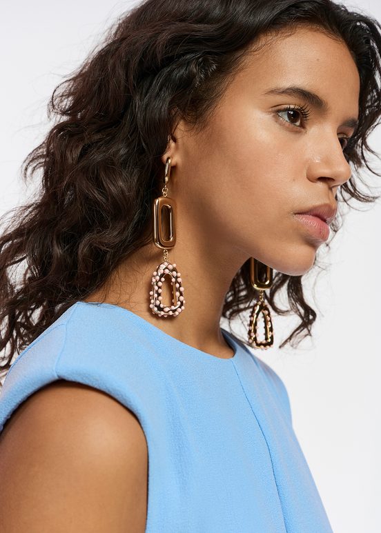 Long gold-tone and light pink chain earrings