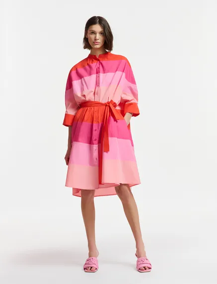 Robe longueur genou en coton rose clair, rose et rouge