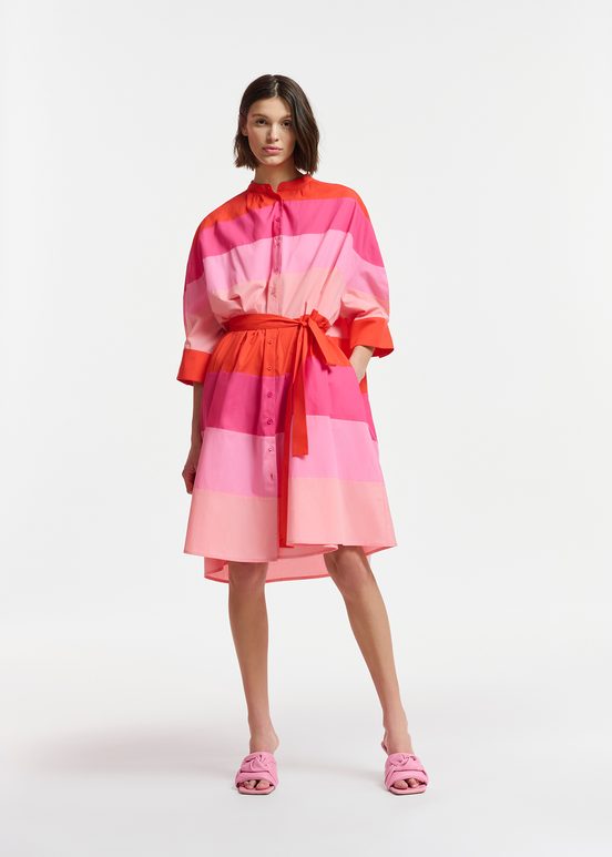 Robe longueur genou en coton rose clair, rose et rouge