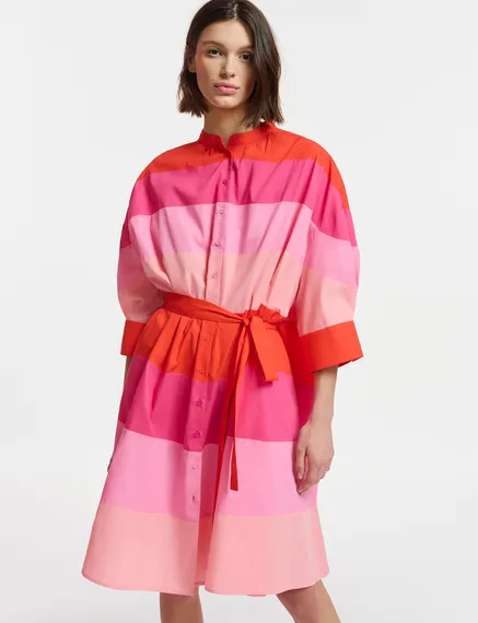 Robe longueur genou en coton rose clair, rose et rouge