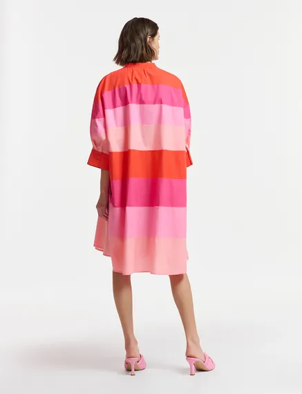 Robe longueur genou en coton rose clair, rose et rouge