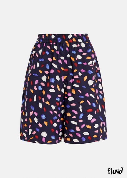 Navy blue cotton shorts with abstract print