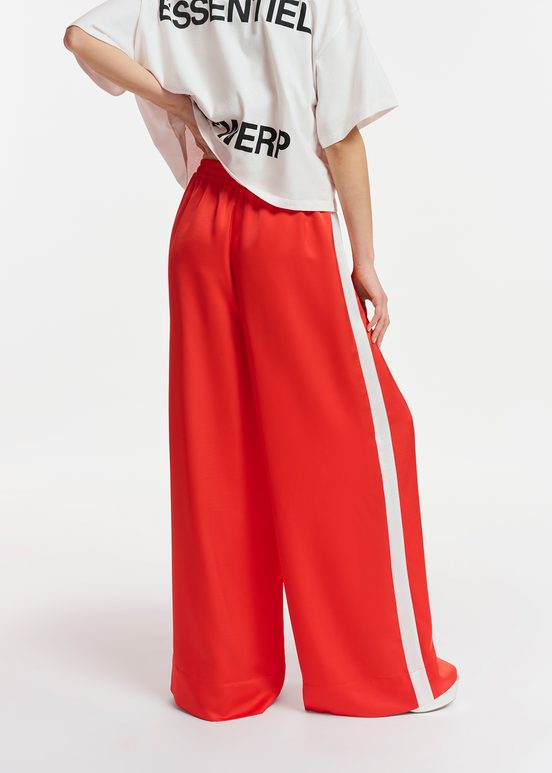 Red wide-leg pants with white stripes