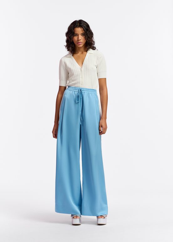 Light blue wide-leg pants with white stripes