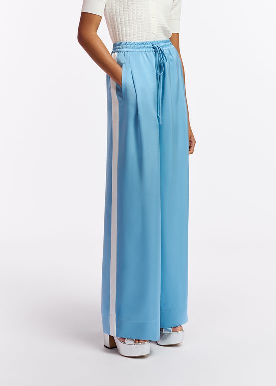 Light blue wide-leg pants with white stripes