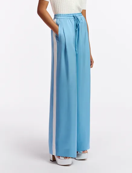 Light blue wide-leg pants with white stripes