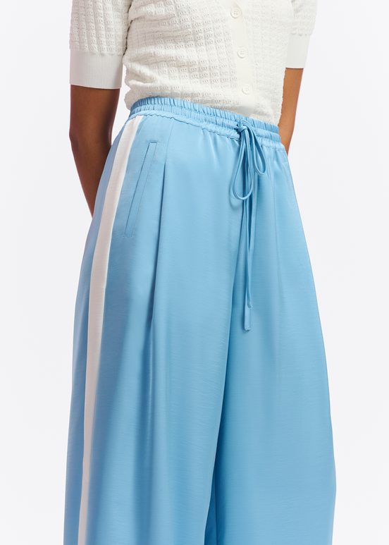 Light blue wide-leg pants with white stripes