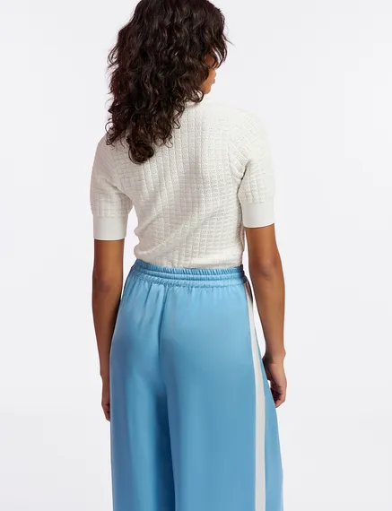 Light blue wide-leg pants with white stripes