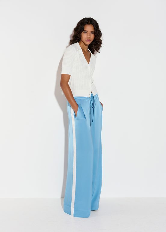 Light blue wide-leg pants with white stripes