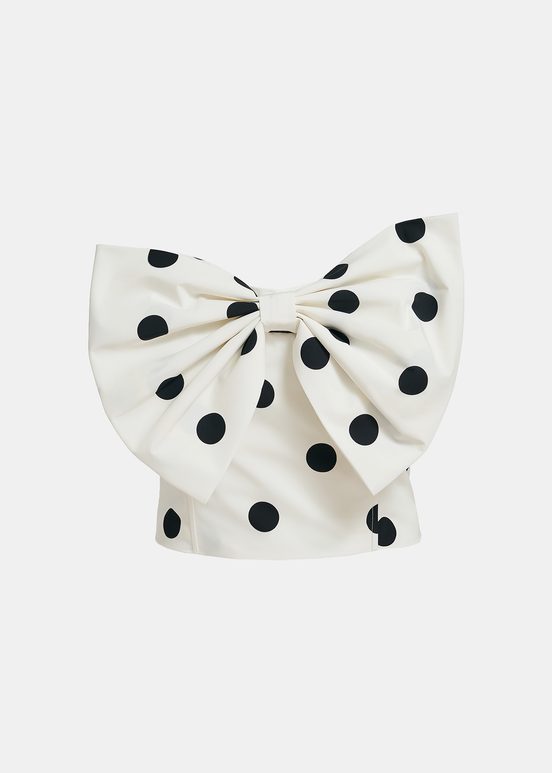 White and black polka-dot bustier top with bow