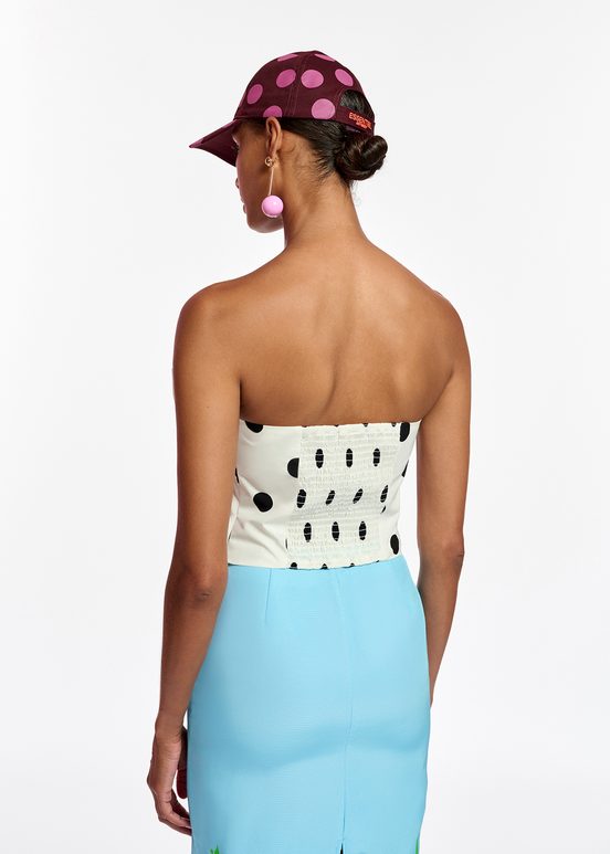 White and black polka-dot bustier top with bow