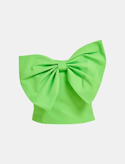 Neon green bustier top with bow