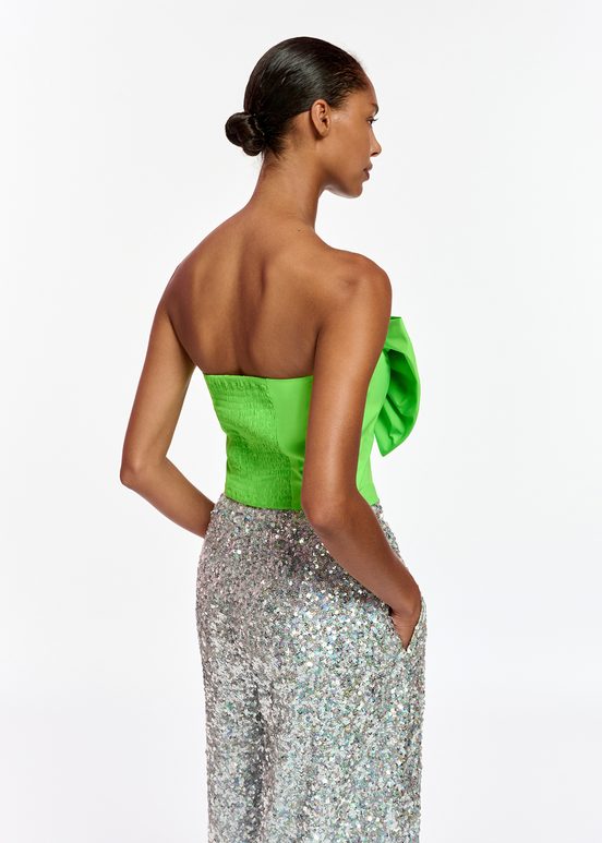 Neon green bustier top with bow