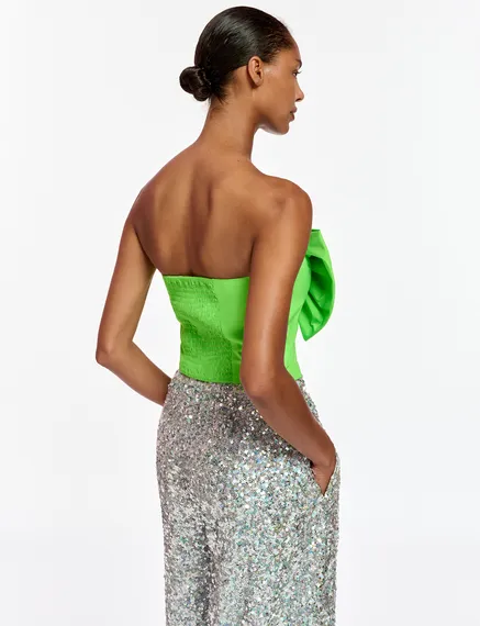 Neon green bustier top with bow