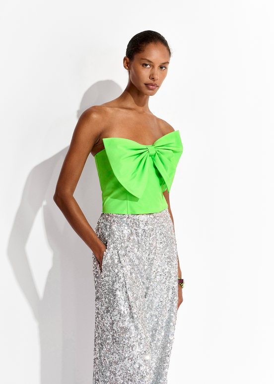 Neon green bustier top with bow