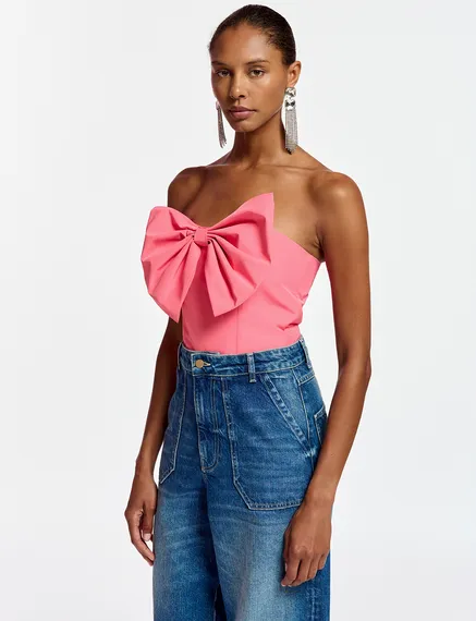 Top bustier rose avec nœud