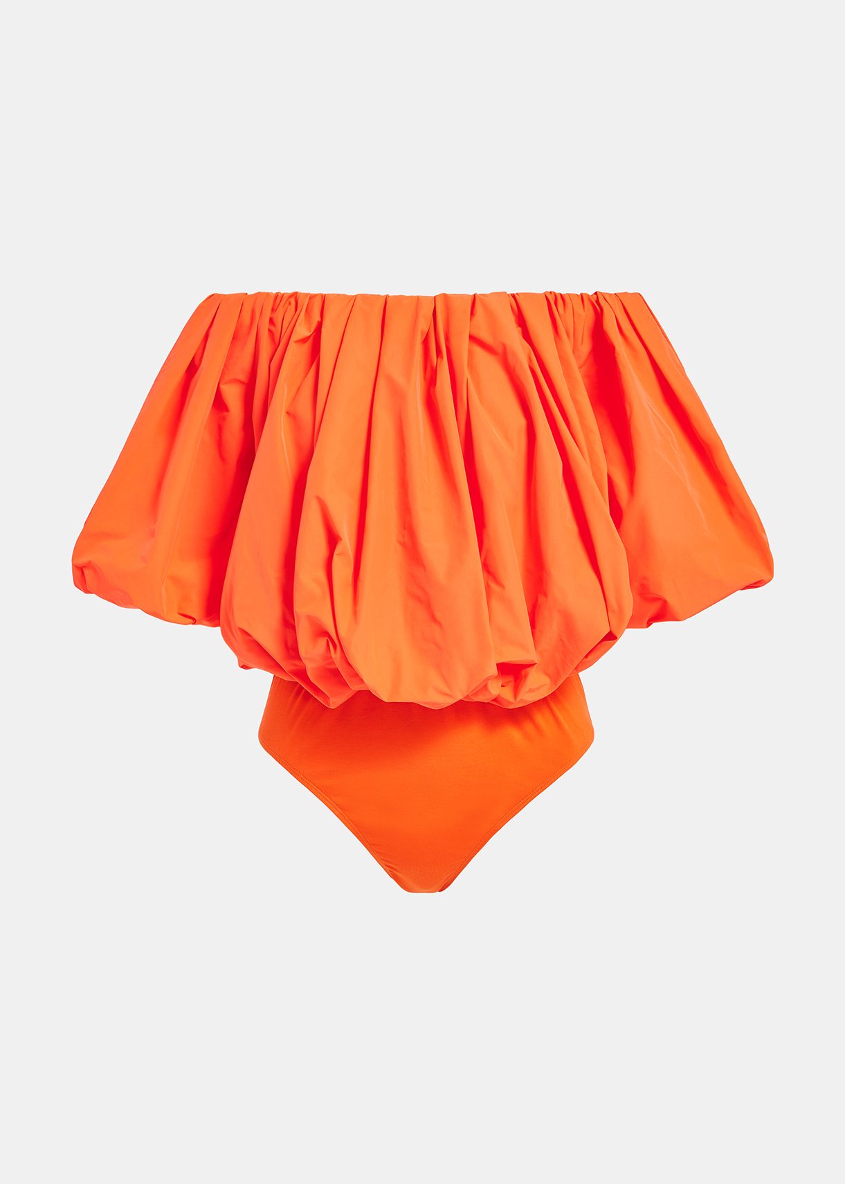 Orange gathered bodysuit with puffed sleeves