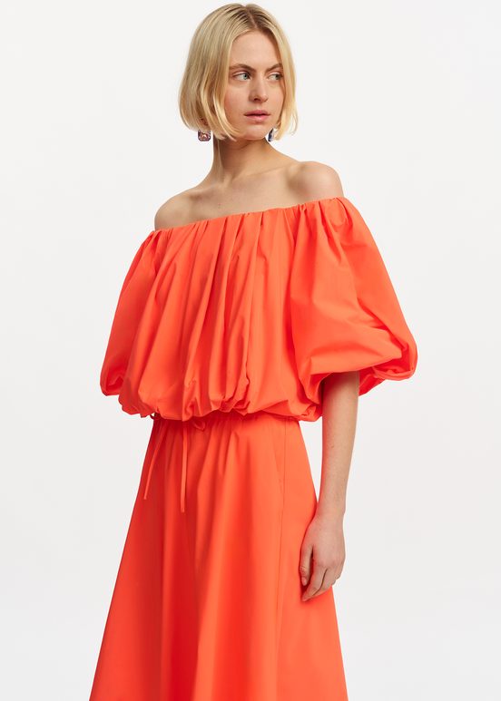 Orange gathered bodysuit with puffed sleeves